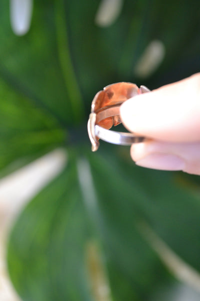 Brass Leaf Sterling Silver Ring (Size 6)