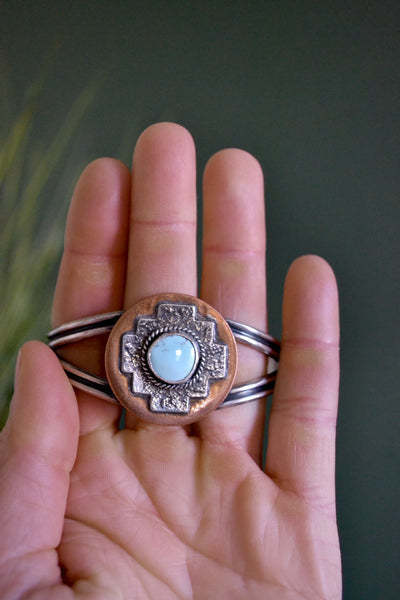 Natural Golden Hills Turquoise Sterling Silver & Copper Cuff Bracelet