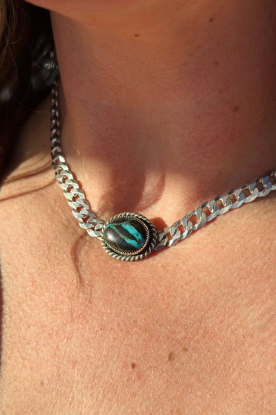 Blue Moon Turquoise Chunky Curb Chain Necklace
