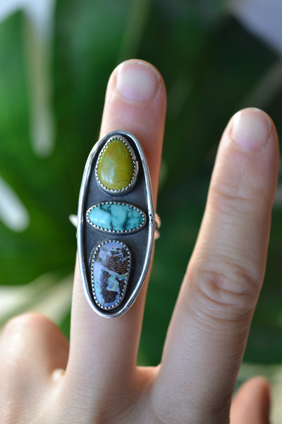 Sonoran/Tibetan Turquoise & Boulder Opal Sterling Silver Ring (Size 8)