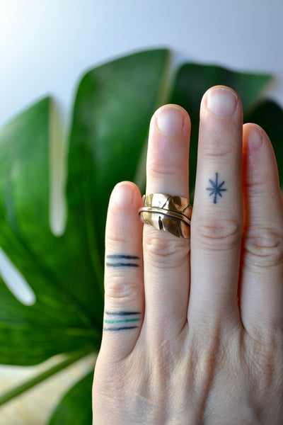 Brass Leaf Sterling Silver Ring (Size 6)