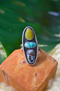 Sonoran/Tibetan Turquoise & Boulder Opal Sterling Silver Ring (Size 8)