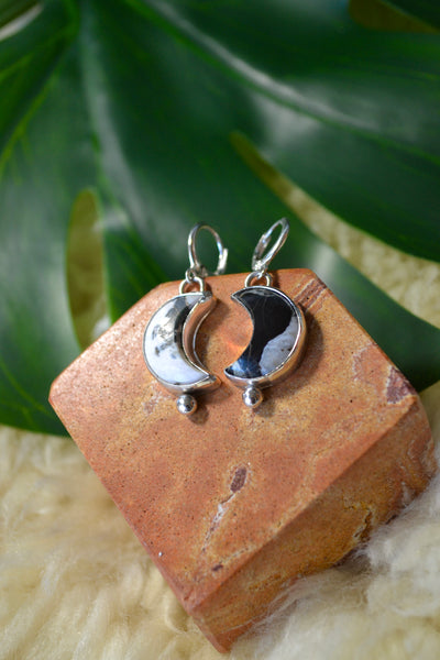 White Buffalo Moon Hoop Dangle Earrings