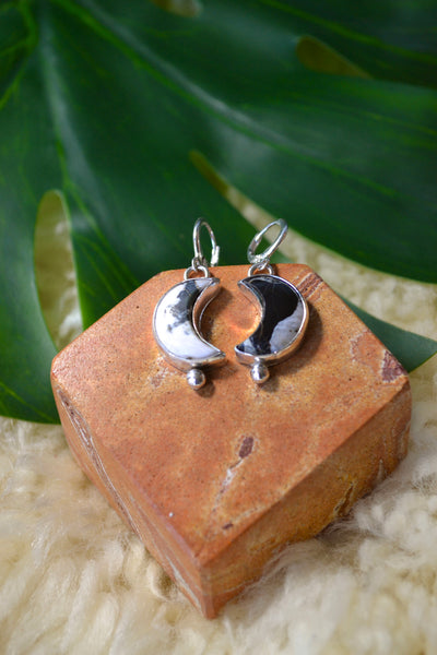 White Buffalo Moon Hoop Dangle Earrings
