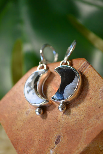 White Buffalo Moon Hoop Dangle Earrings