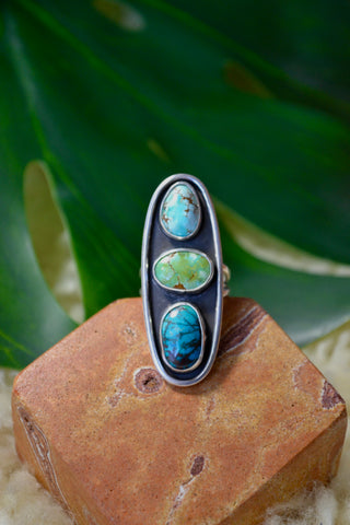 Sonoran, Golden Hills & Bisbee Turquoise Sterling Silver Ring (Size 6.75)
