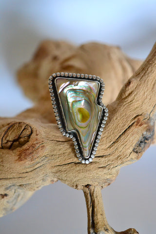 Abalone Lightning Bolt Sterling Silver Ring (Size 9.5)