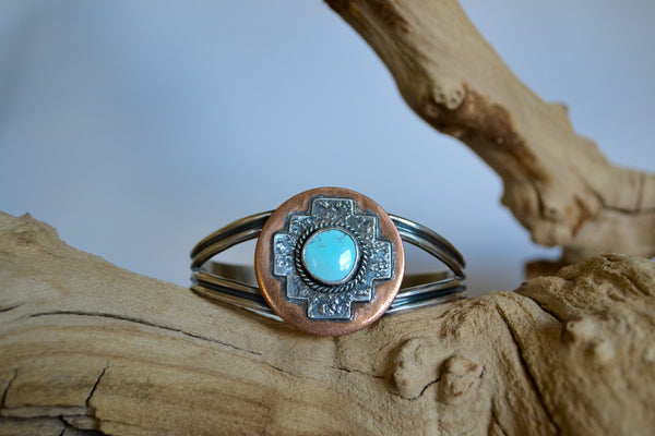 Natural Golden Hills Turquoise Sterling Silver & Copper Cuff Bracelet