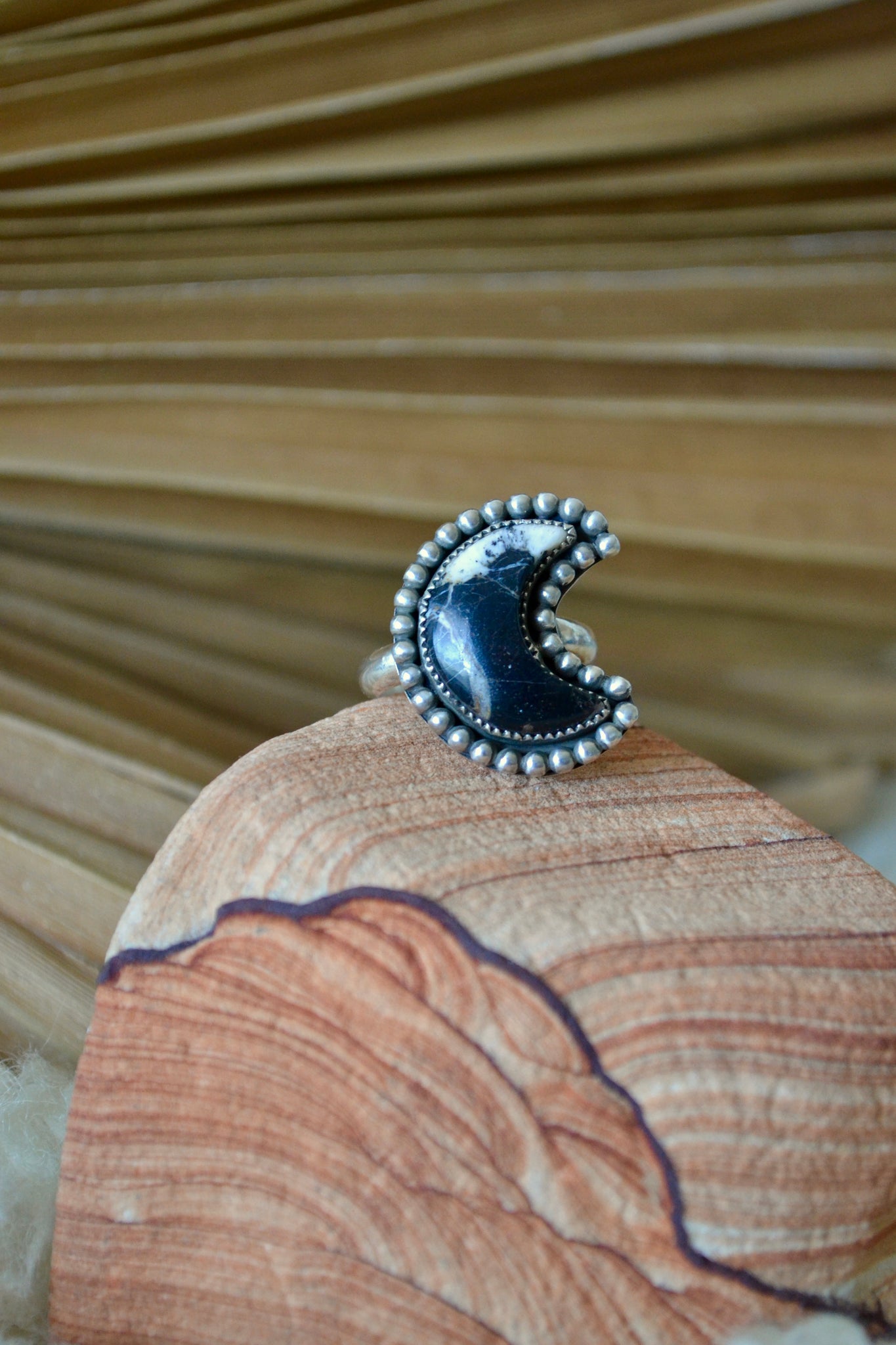 White Buffalo Moon Sterling Silver Ring (Size 9)