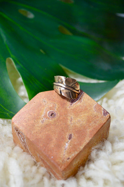 Brass Leaf Sterling Silver Ring (Size 6)