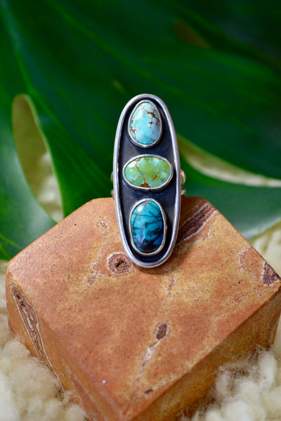 Sonoran, Golden Hills & Bisbee Turquoise Sterling Silver Ring (Size 6.75)