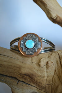 Natural Golden Hills Turquoise Sterling Silver & Copper Cuff Bracelet