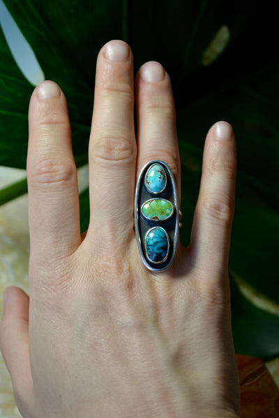 Sonoran, Golden Hills & Bisbee Turquoise Sterling Silver Ring (Size 6.75)