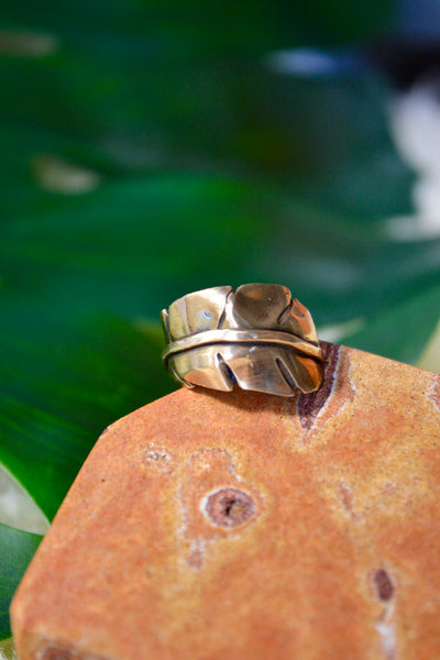 Brass Leaf Sterling Silver Ring (Size 6)