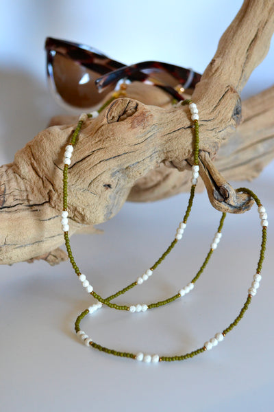 Olive & Cream Beaded 2-in-1 Lanyard or Necklace