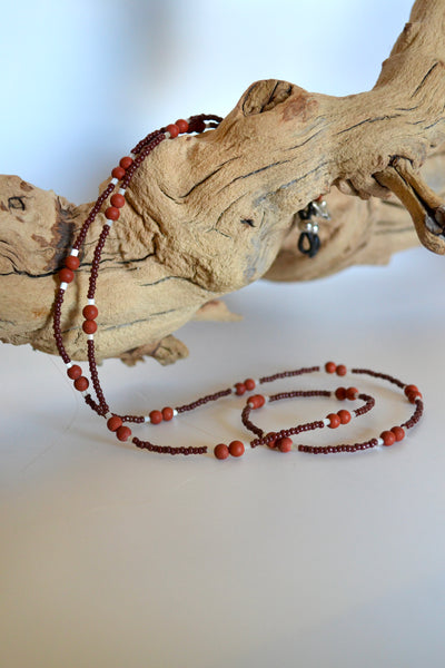 Red & Maroon Beaded 2-in-1 Lanyard or Necklace