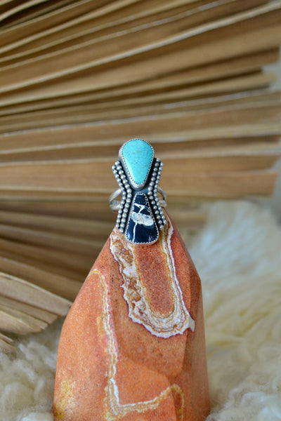 Blue Moon & White Buffalo Sterling Silver Ring (Size 9)