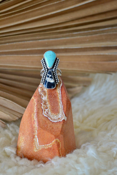 Blue Moon & White Buffalo Sterling Silver Ring (Size 9)