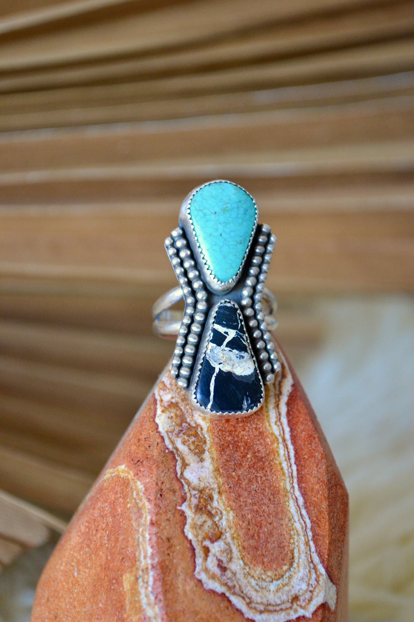 Blue Moon & White Buffalo Sterling Silver Ring (Size 9)