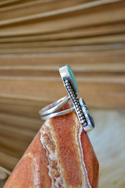 Blue Moon & White Buffalo Sterling Silver Ring (Size 9)