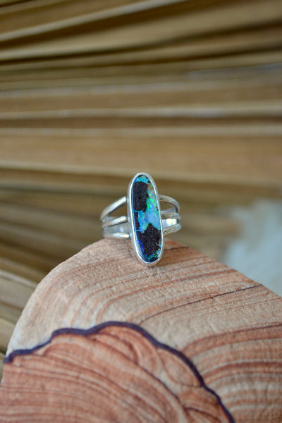 Boulder Opal Sterling Silver Ring (Size 8.5)