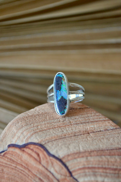 Boulder Opal Sterling Silver Ring (Size 8.5)