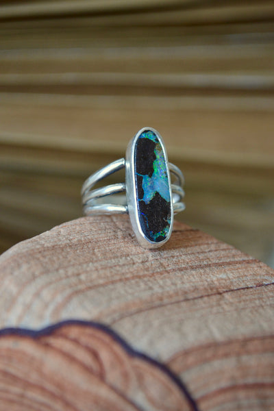 Boulder Opal Sterling Silver Ring (Size 8.5)