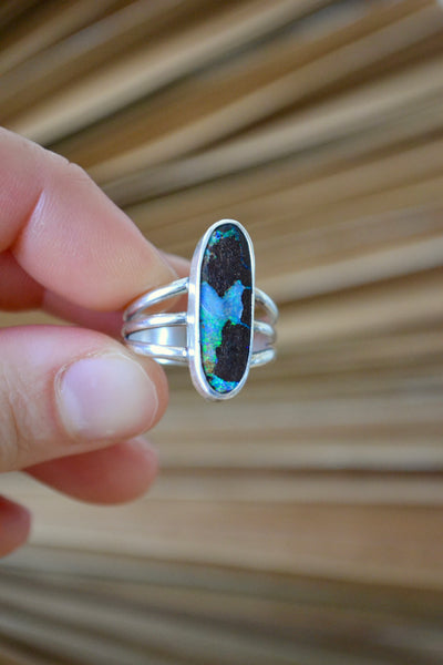 Boulder Opal Sterling Silver Ring (Size 8.5)