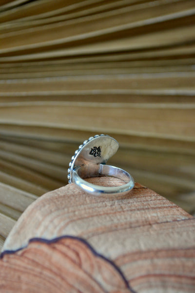 White Buffalo Moon Sterling Silver Ring (Size 9)