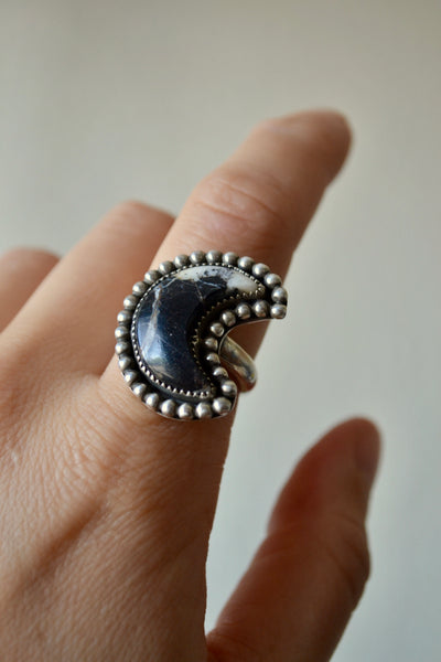 White Buffalo Moon Sterling Silver Ring (Size 9)