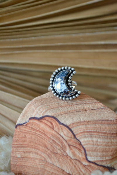 White Buffalo Moon Sterling Silver Ring (Size 8)