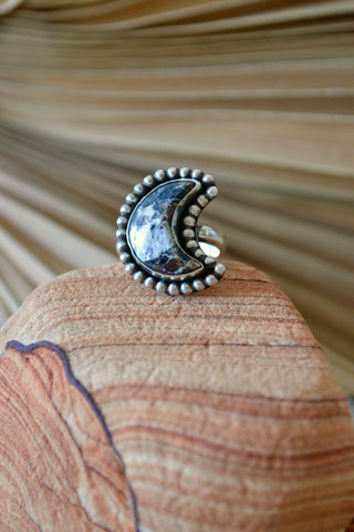 White Buffalo Moon Sterling Silver Ring (Size 8)
