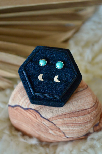 Turquoise & Moon Stud Earring Pack