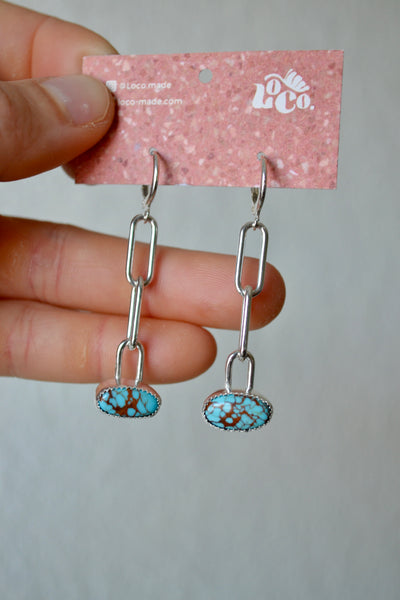 Eqyptian Turquoise Paperclip Chain Hoop Dangle Earrings