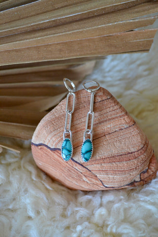 Tibetan Turquoise Paperclip Chain Hoop Dangle Earrings