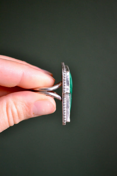 Malachite Lightning Bolt Sterling Silver Ring (Size 9.75)