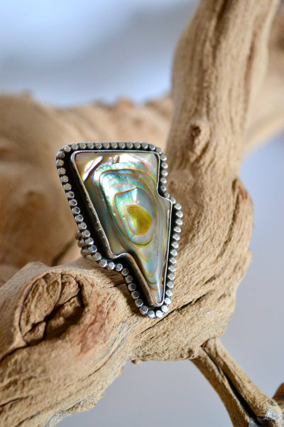 Abalone Lightning Bolt Sterling Silver Ring (Size 9.5)