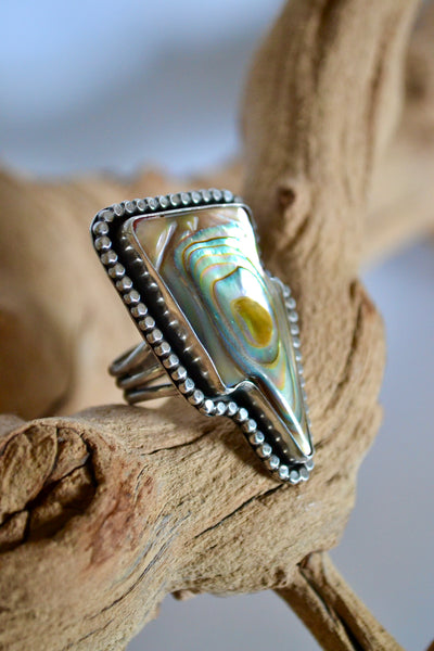 Abalone Lightning Bolt Sterling Silver Ring (Size 9.5)