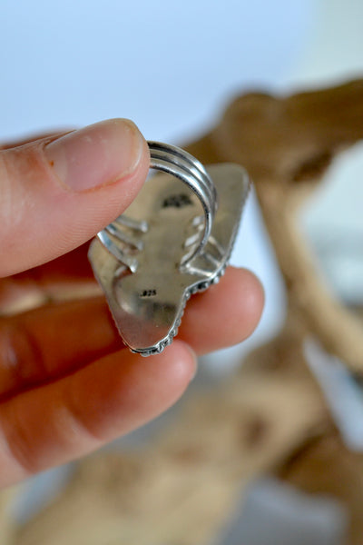 Abalone Lightning Bolt Sterling Silver Ring (Size 9.5)