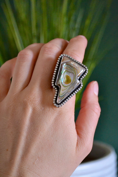 Abalone Lightning Bolt Sterling Silver Ring (Size 9.5)