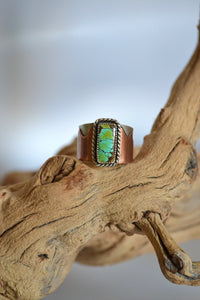 Turquoise Mixed Metal Wide Band Sterling Silver Ring (Size 14.25)