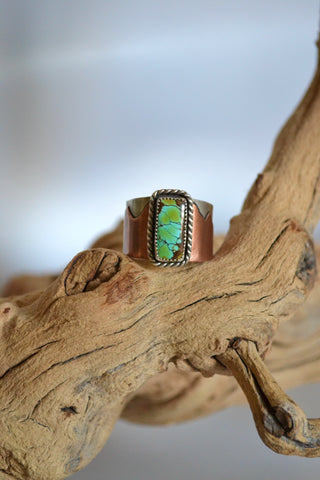Turquoise Mixed Metal Wide Band Sterling Silver Ring (Size 14.25)