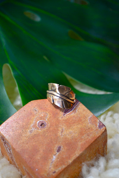 Brass Leaf Sterling Silver Ring (Size 6)