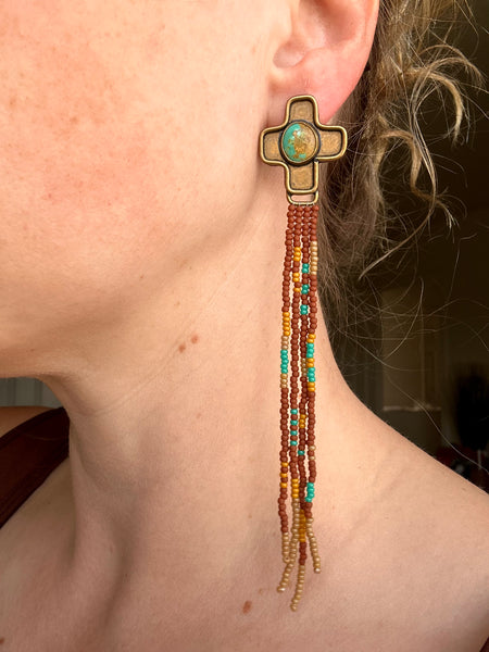 Kingman Turquoise topped Beaded Earrings