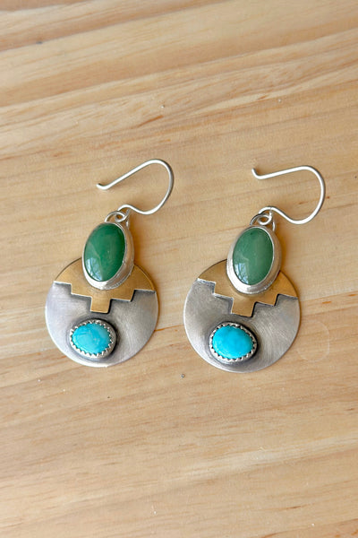 Sonoran Turquoise & Green Aventurine Mixed Metal Dangle Earrings
