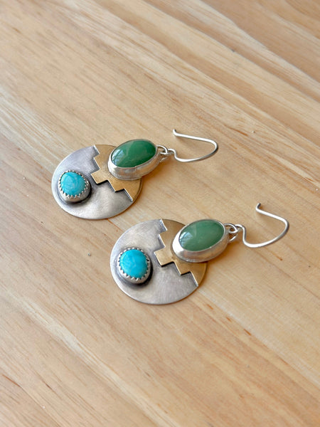 Sonoran Turquoise & Green Aventurine Mixed Metal Dangle Earrings