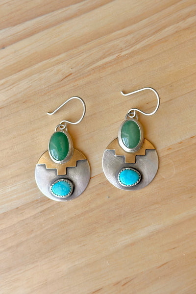 Sonoran Turquoise & Green Aventurine Mixed Metal Dangle Earrings