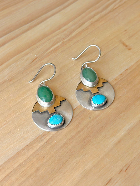 Sonoran Turquoise & Green Aventurine Mixed Metal Dangle Earrings