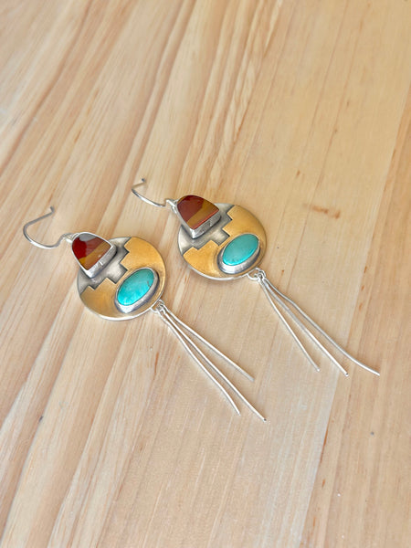 Egyptian Turquoise & Noreena Jasper Mixed Metal Dangle Fringe Earrings
