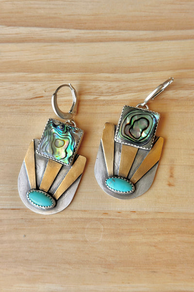 Campito Turquoise & Abalone Mixed Metal Dangle Earrings